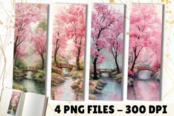 Cherry Blossom River Bookmark: A Serene Design Asset