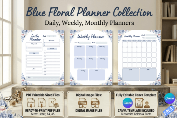 Elegant Organization: The Blue Floral Planner Trio