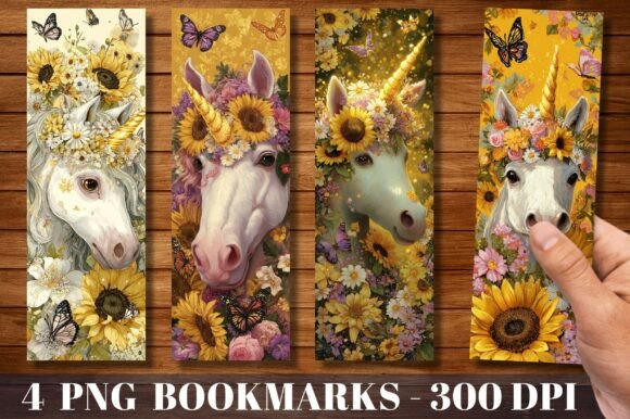 Enchant Your Reading Experience with Sunflower Unicorn Floral PNG Bookmarks