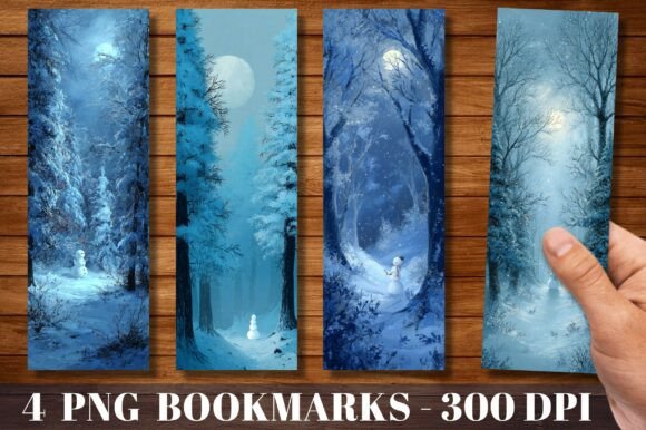 Enchanting Snowman in Winter Night Forest Bookmarks