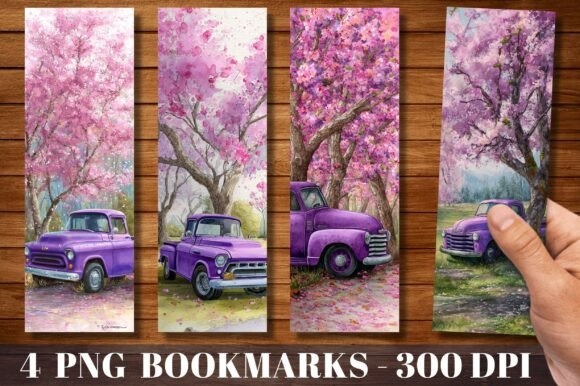 Vintage Truck Cherry Blossom Bookmark: A Designer's Delight